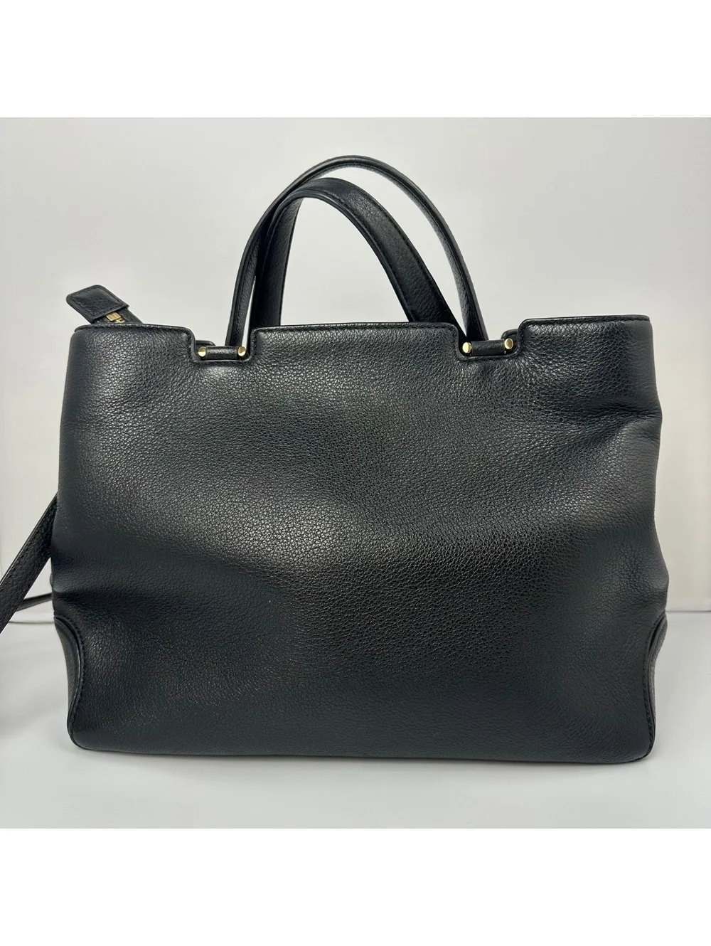 Michael Kors Black Leather Anabelle Large Satchel Handbag with Gold Hardware